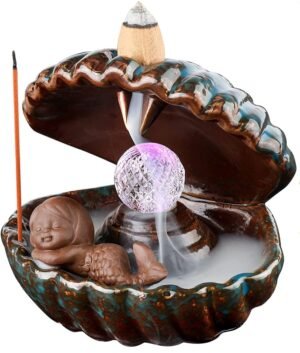 Cute sleeping mermaid incense waterfall with LED accents